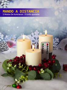 3pcs Flameless Pillar Candles, Battery Operated Candles, Romantic Atmosphere Decor Lights, Smokeless Electronic LED Candles, Suitable For Home, Festival And Wedding Decorations - 3 Packs - Beige - View 6