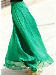 LUCIDVUE 女士夏季连衣裙孔雀蓝闪光面料双层雪纺裙两种穿法海滩度假装大摆优雅裙子回力长裙 - 綠色 - 查看 5