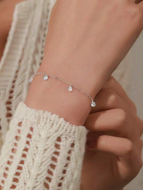 1 Stück S925 Sterling Silber Armband mit funkelndem Wassertropfen, perfekt für den täglichen Gebrauch und als Geschenk, modischer Schmuck, elegant und im französischen Stil