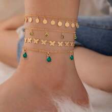 1-4pcs Simple Golden Decor Anklet Suitable For Daily Wear And Beach Vacation For Summer Vacation Travel Beach Party,Gold Jewelry