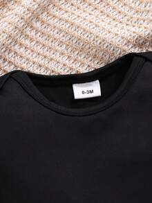 Bodys de manga corta con cuello redondo y estampado de letras para bebés niños recién nacidos en verano, ropa informal y bonita - Negro - Ver 2