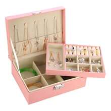 Large Double Layer Multifunctional Jewelry Case With Key - Rosa - 查看 1