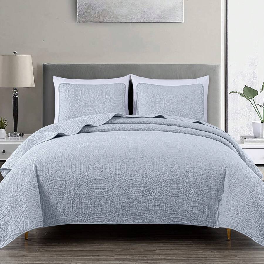 Austin Oversized Bedspread Set 3-Piece Ultrasonic Quilted Soft Lightweight Microfiber Coverlet For All Season - 銀色 - 查看 1