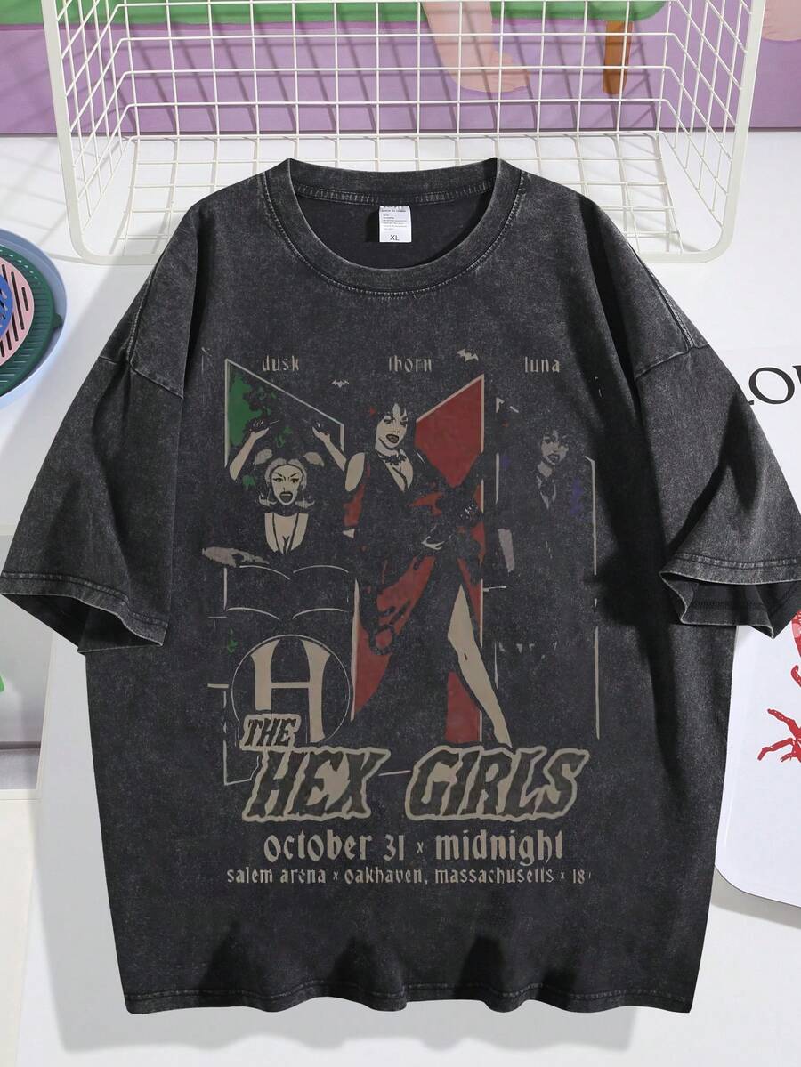 EWH Bellelement Vintage The Hex Inspired T-Shirt Gothic Rock Music T-Shirt DG004 - 黑色 - 查看 1