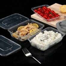 50 件带按扣盖的塑料食品储存容器 - 50 毫升，可堆叠和微波炉加热，适合备餐和外卖，耐用的矩形便当盒，健康饮食 - 透明色 - 查看 10
