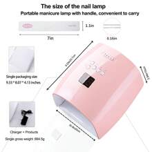 Lámpara UV recargable de 66 W con doble fuente de luz UV/LED, 2 limas de uñas, asa incluida, portátil e inalámbrica, para uñas de gel (rosa)