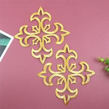 2 piezas Parche bordado calado en dorado con respaldo adhesivo para decoración de ropa - Dorado - Ver 10