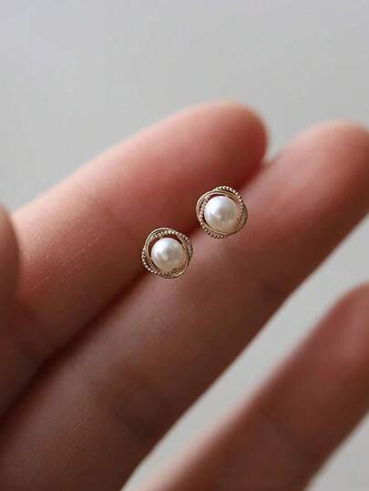 1 Pair S925 Sterling Silver 3 CZ Stone & White Round Pearl Pendant Earrings, Elegant Earrings Gift For Women For Anniversary/Party