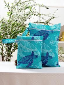 2pcs Turtle Print Waterproof Wet Dry Bag, Beach Travel Storage Pouch, Diaper Bag