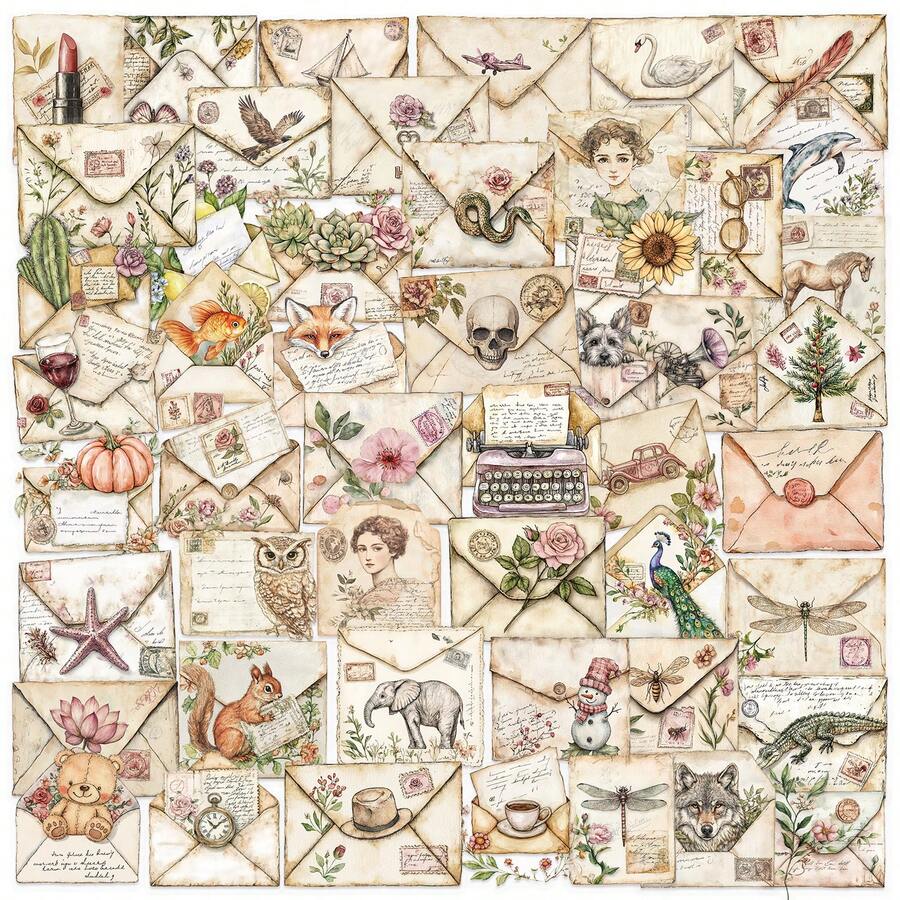 50pcs Vintage Envelope Graffiti Stickers Suitable For Decorating Mobile Phone Case Water Bottle Suitcase Guitar Creative Waterproof Decals - Multicolor - View 1