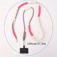 带花边绳的长挂绳手机带、可调节斜挎电话线、手工编织防丢失手机带、通用女士手机链、带系绳的手机腕带、尼龙手机腕带 - 彩色 - 查看 3