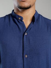 Men's Short Sleeve Shirt Elegant Casual Party Work - 寶藍色 - 查看 2