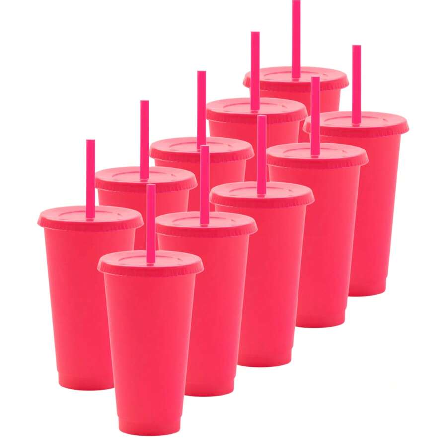 Paquete 20 Vasos Reusables Con Popote Para Bebidas Frías 24 Oz