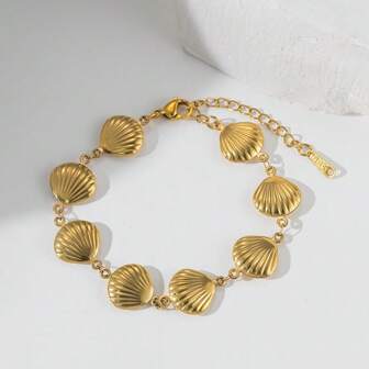 1 Stück Armband in Goldfarbe aus allergiefreiem Edelstahl mit 18 Karat Goldauflage, modisches Muscheldesign, geeignet für den täglichen Gebrauch, Strand, Reise, Party als Geschenk für Frauen