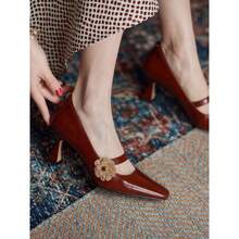 Neu Französisch Retro Riesen Schöne Blume Mary Jane High Heels Flach Mund Vielseitig Einzelnen Schuhe - Red - View 3