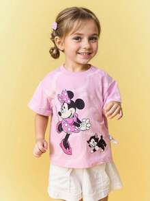 Balabala Camiseta de niña bebé de Disney, de manga corta, ligera y fresca - rosa con estampado de dibujos animados lindos - uso cómodo para el día a día para niña bebé