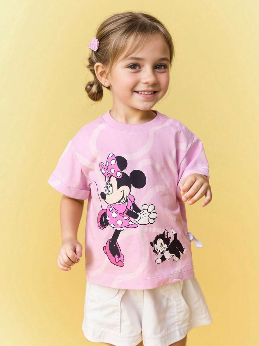 Balabala Camiseta de niña bebé de Disney, de manga corta, ligera y fresca - rosa con estampado de dibujos animados lindos - uso cómodo para el día a día para niña bebé