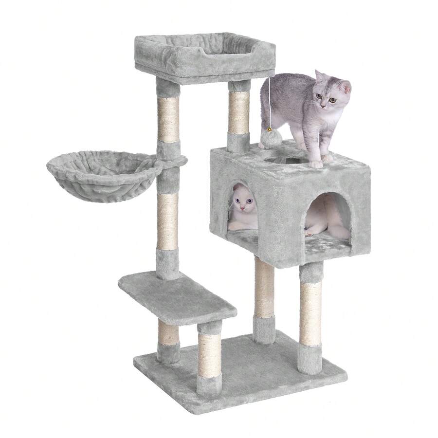 DOGAT Cat Tree With A Height Of 100 Cm, Sisal Scratching Post, Comfortable Hammock, A Removable Bed On Top As A Resting Place And A Replaceable Play Ball For Puppies And Adult Cats - 淺灰色 - 查看 1