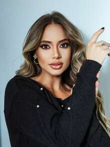 Women's Cold Weather Cropped Pearl Blouse With Diamond Tricot - 黑色 - 查看 5