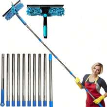1 Set Extendable Window Cleaning Brush And Tools, With Telescopic Rod, Reusable Ultra-Fine Fiber Pads, Stainless Steel Handle - Long Reach Outdoor Glass Cleaning Tool, No Electricity Needed, Machine Washable