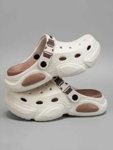 Men's Solid Color Hollow Out Casual Sandals, Versatile Beach / Slide Slippers, Summer Fashion Essential - Rice Dumplings - View 4