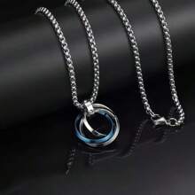 1pc Men's Titanium Steel Triple Ring Colorful Pendant Necklace - Casual & Party Accessory Necklace, Unique Pendant Design, Fashionable Ring Scale