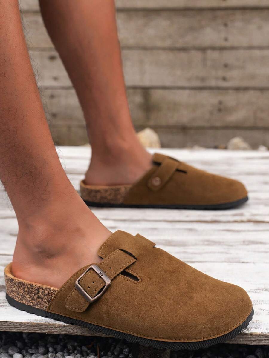 博肯鞋业软木拖鞋，男女通用夏季情侣穆勒拖鞋，跨境大码时尚厚底包头户外拖鞋，欧美风包头凉鞋 - 黃色 - 查看 1