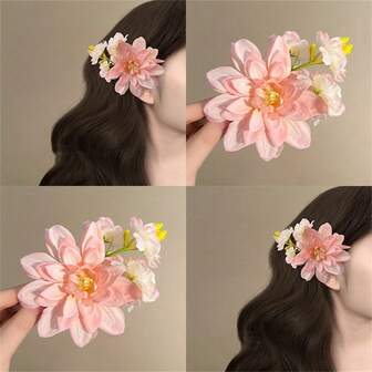 1 pieza/2 piezas/3 piezas Pinza de pelo con flor de peonía rosa, accesorios de pelo de clip lateral para primavera, viajes y vacaciones, artículos escolares, pinzas de pelo rosas, accesorios lindos