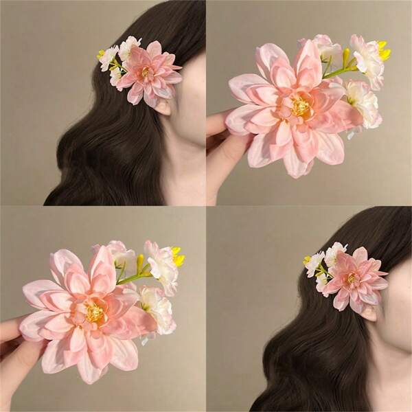 1pc/2pcs/3pcs Pink Peony Flower Hair Clips, Side-Clip Hair Accessories For Spring Travel And Vacation