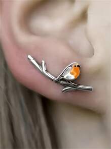 1 paire de boucles d'oreilles design branche et oiseau créatif, boucles d'oreilles mode style vintage et minimaliste pour femmes, cadeau parfait pour une fête