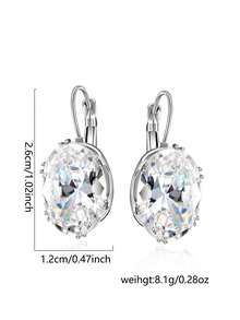 1 Pair Bling Bling Big Oval Cubic Zirconia Hoop Earrings For Women Jewelry Gift - Bạc - Xem 5