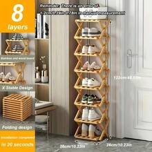 No-Installation Bamboo Shoe Rack - Foldable, Multi-Tier Design, 4-8 Layers, Space-Saving, Suitable For Small Spaces, Entryway Organization. Bamboo Material. Ideal Storage Rack. - Multicolor - View 9