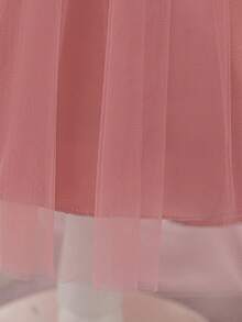 Baby Girls 3D Floral Mesh Bow Cute Party Dress Suitable For 1st Birthday Flower Girl Without Headband - Dusty Pink - View 9