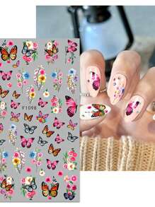 2 Pcs/Set Rose, Butterfly & Floral Nail Art Stickers, Disposable Self-Adhesive Nail Decals For Women & Girls DIY Nail Decoration, Spring/Summer