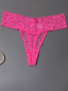 4pcs/Pack Solid Color Floral Lace Thong Panties, Sexy Comfortable Breathable Stretchy Intimate Underwear For Women - Multicolor - View 5