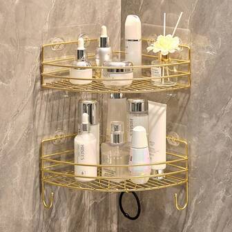 2 件套免钻浴室置物架角架，三角形淋浴间收纳整理器，适用于梳妆台、卫生间、洗衣房，适合返校季使用