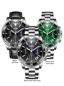 DOM 1pc Men's Fashion Casual Multi-Function Running Seconds Hand Calendar Moon Phase Luminous Waterproof Quartz Sports Watch, Comes With Gift Box, Suitable For Daily Wear And Decoration, Gift For Friends Or Father - Silver - View 13