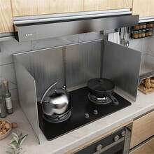 1pc Stainless Steel Kitchen Anti-Oil Splash Guard - Foldable Heat Insulation Cover, For Stove, Countertop And Cabinet Protection, Ideal For Cooking, Outdoor Camping And Modern Kitchen, Camping Cookware | Modern Kitchen Accessory | Stainless Steel Guard, Stovetop Protector, Slight Color Difference May Exist Due To Lighting, Display, Etc. - Silver - View 1