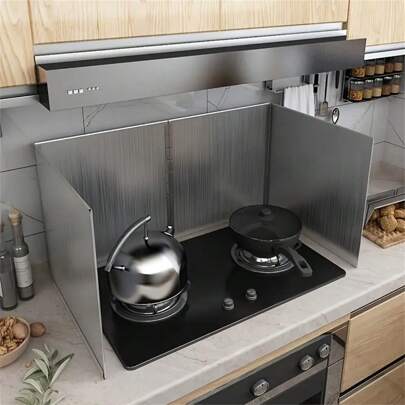 1pc Stainless Steel Kitchen Anti-Oil Splash Guard - Foldable Heat Insulation Cover, For Stove, Countertop And Cabinet Protection, Ideal For Cooking, Outdoor Camping And Modern Kitchen, Camping Cookware | Modern Kitchen Accessory | Stainless Steel Guard, Stovetop Protector, Slight Color Difference May Exist Due To Lighting, Display, Etc.
