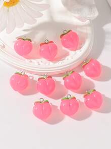 10pcs Cute Sweet Pink Peach Pendant, Suitable For Princess Style Earrings, Bracelets, Necklaces, Phone Chains And Other Accessories - Pink - View 2