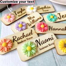 Personalizowana 3D Chryzantema Drewniana Etykieta z Nazwą Z Magnetycznym Lub Przypinanym Podkładem, Kwiat Stokrotki Pielęgniarka Nauczyciel Lekarz Etykieta z Nazwą, Pielęgniarka Odznaka