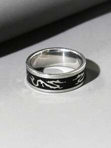 1pc Stainless Steel Dragon Totem Design Men's Ring - Silver - View 2