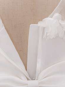 Baby Girls' Floral 3D Mesh Backless Bow Party Dress, Suitable For 1st Birthday, Flower Girl, Without Headband