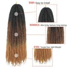 Marley Twist 编织发 18 英寸 Marley Twist 长发 扭发 1/3/8 包 渐变金色非洲卷曲扭发 钩针编织发 合成 Marley 接发 - 漸層棕色 - 查看 4