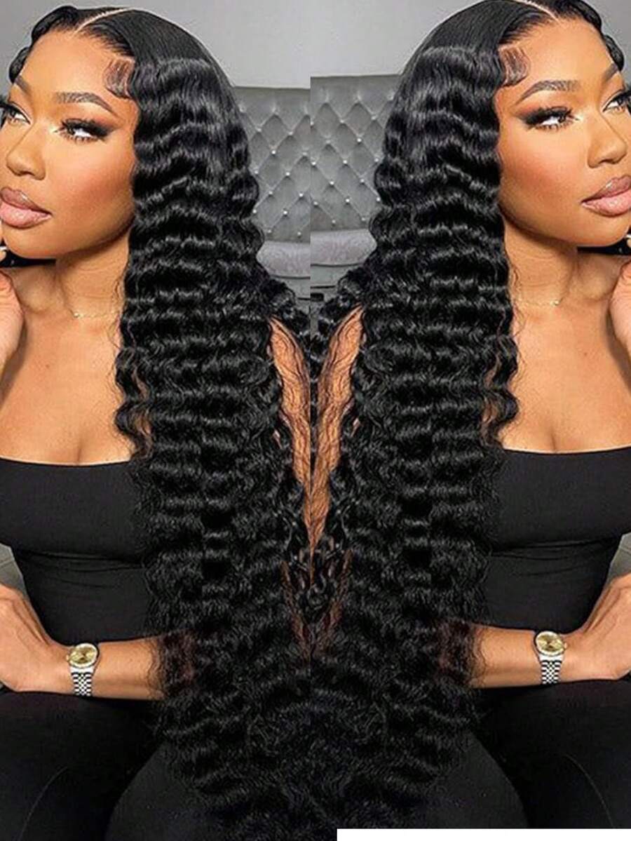 Uveous 40inch 250% Density 13x4 Deep Wave Lace Front Wigs Human Hair 250 Density Deep Curly Human Hair Wig 13x4 HD Transparent Wet And Wavy Lace Frontal Wigs For Women With Baby Hair Natural Black