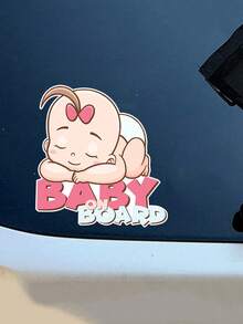 1pc Cartoon Cute Baby Sleeping In Car Baby On Board Warning Sticker, Car Decoration Decal - Multicolor - View 1