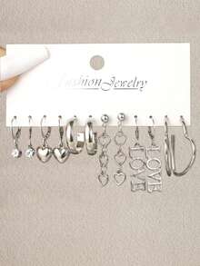 [12/20/32pcs] Heart, Butterfly, LOVE Earring Set, Fashion Minimalist Jewelry, Versatile For Daily Wear, Vacation, Party, Great Gift For Friends & Girlfriend - Style 1 - View 11