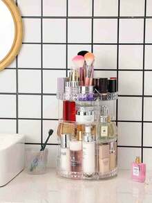Organizador 360 de maquillaje giratorio, Soporte ajustable para almacenamiento de maquillaje,Transparente - transparente - Ver 4