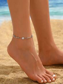 1pc Korean Fashion New Stainless Steel Chrysanthemum Anklet, Minimalist & Versatile Foot Jewelry For Women - Silver - View 11