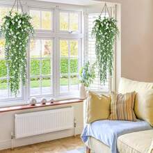 2pcs Artificial Green Vine Money Leaf, 69 Mesh Eucalyptus Camellia Vine, Small Lotus Vine, Artificial Flower, White, Red, Yellow, Artificial Green Vine Money Leaf, 30 Inch Vine Flower, Suitable For Wedding Decoration, Home Decoration, Yard Decoration, Home Decoration,Fake Plants